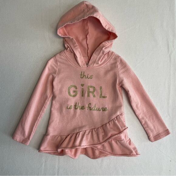 Carter’s Ruffle Hoodie Peach Pink This Girl Is The Future graphic girls Size 2T - Picture 5 of 6